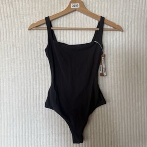 SKIMS Fits Everybody Square Neck Thong Bodysuit Onyx Black Size XS NWT $60